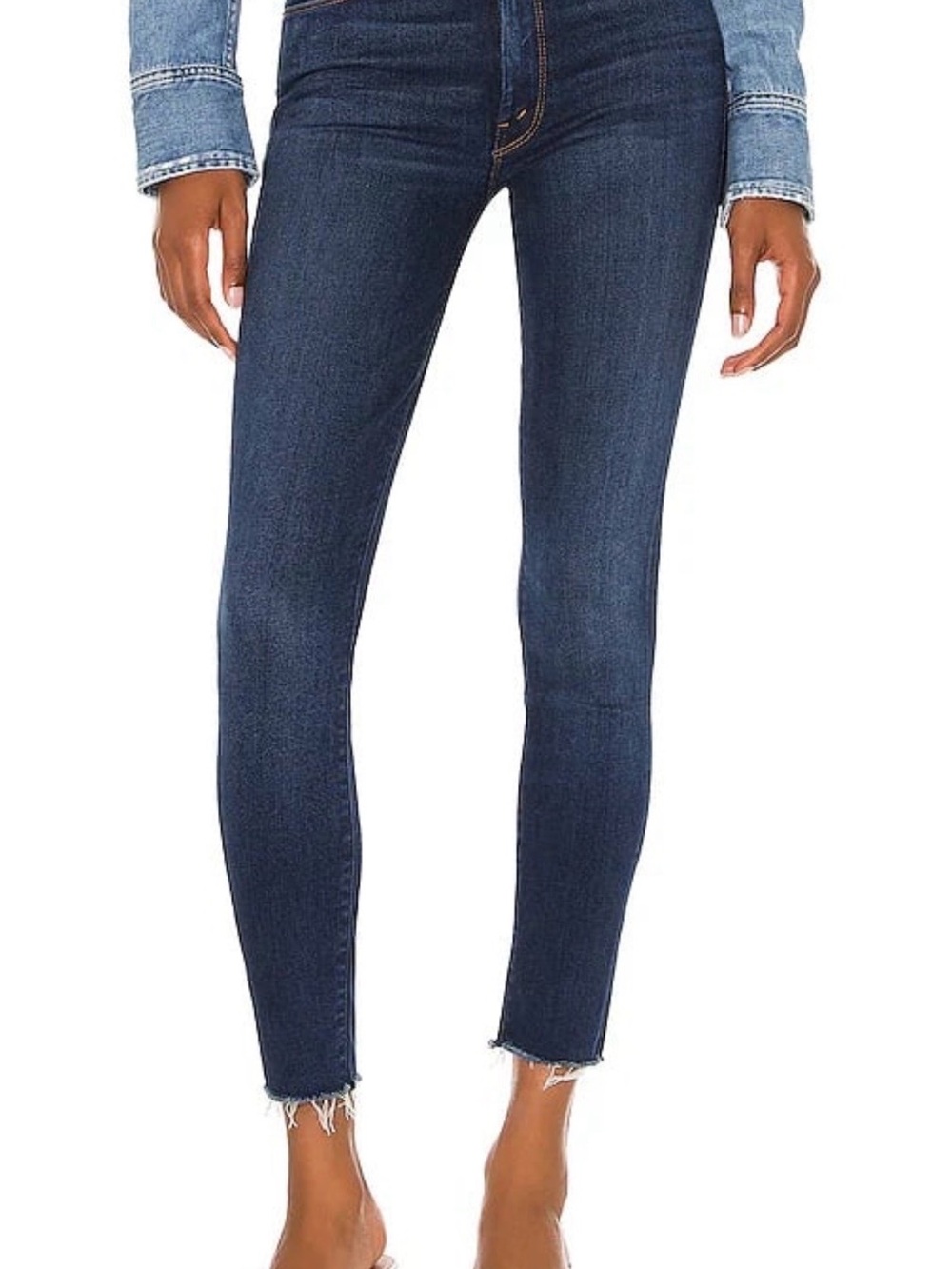 Mother Looker Ankle Fray No Play Dark Wash Jeans